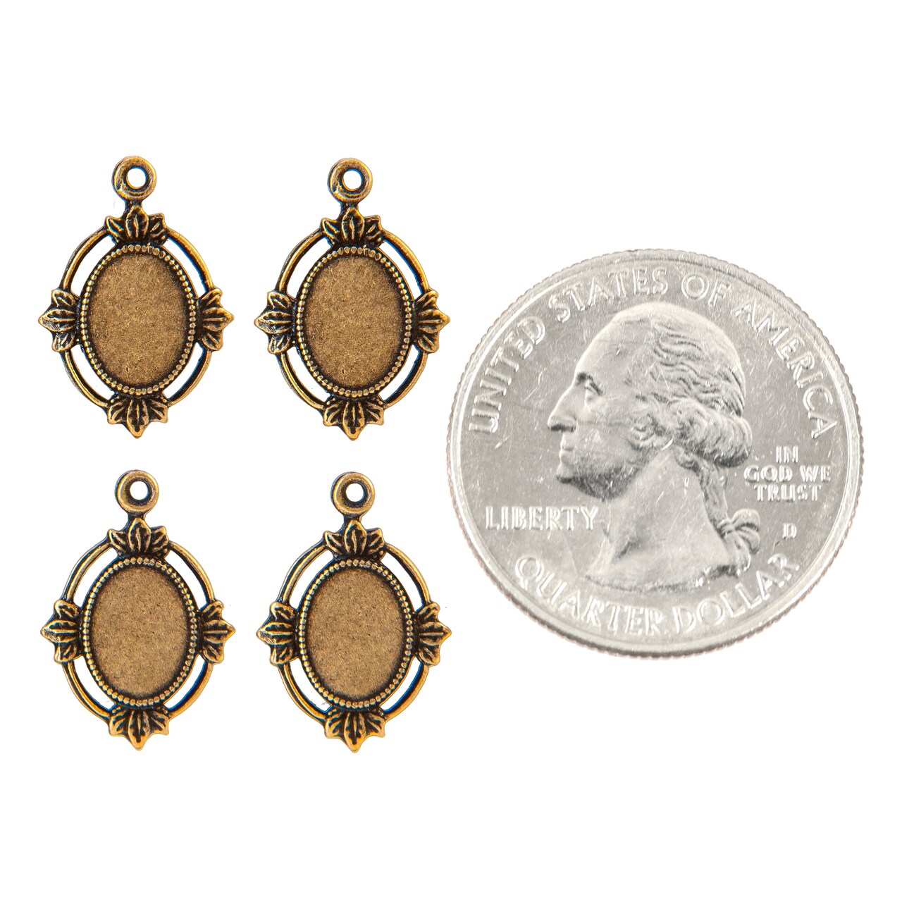 Antiqued Brass Very Small Frame - 8mm x 6mm - Frame for Cameo - Set of Four - XXX - AB-F51